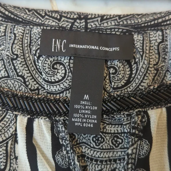 INC Size M Black and White print blouse with shoulder cutout. - Picture 2 of 10